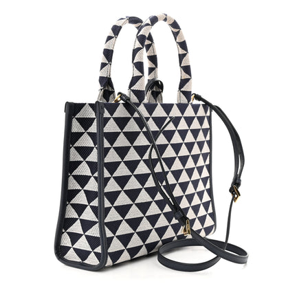 Prada Jacquard Saffiano Triangolo Symbole Embroidered Small Tote Baltico Talco 3 of 10