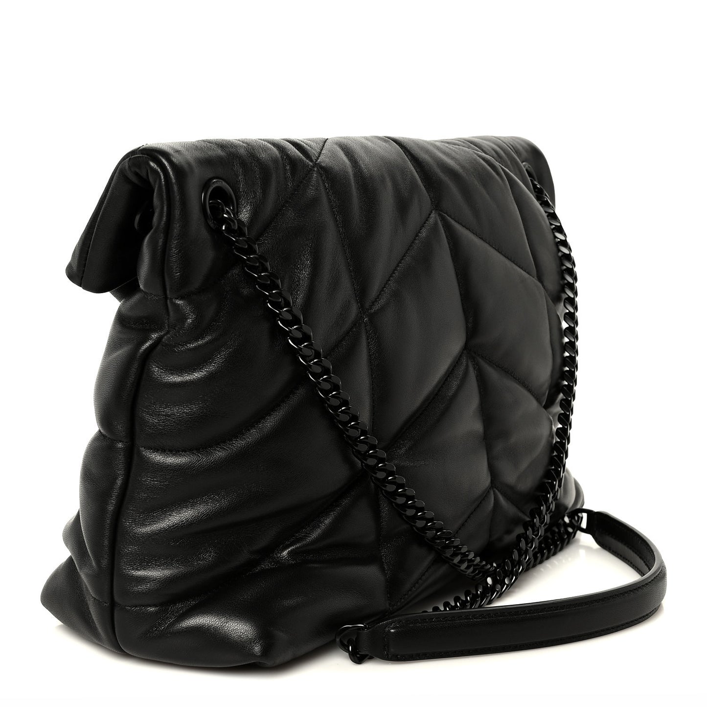 Lambskin Quilted Monogram Monochrome Medium Loulou Puffer Chain Satchel Black