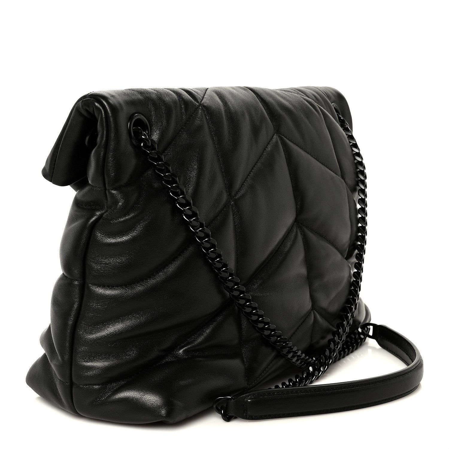 Saint Laurent Lambskin Quilted Monogram Monochrome Medium Loulou Puffer Chain Satchel Black 3 of 11