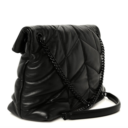 Saint Laurent Lambskin Quilted Monogram Monochrome Medium Loulou Puffer Chain Satchel Black 3 of 11