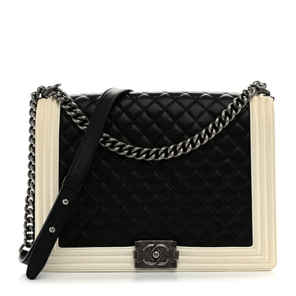 Chanel Lambskin Quilted Large Boy Flap Black White 1 of 13