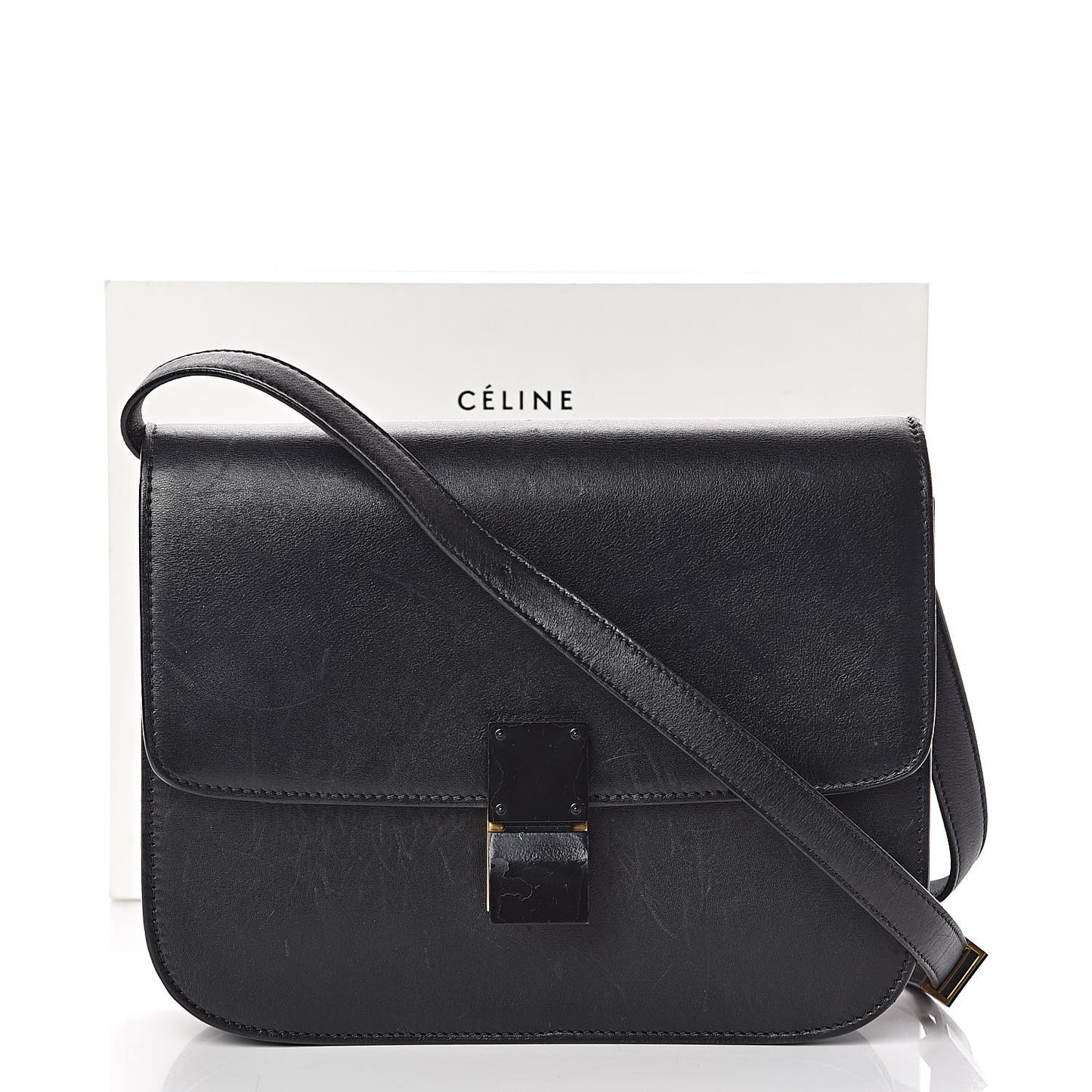 Box Calfskin Medium Classic Box Flap Bag Black