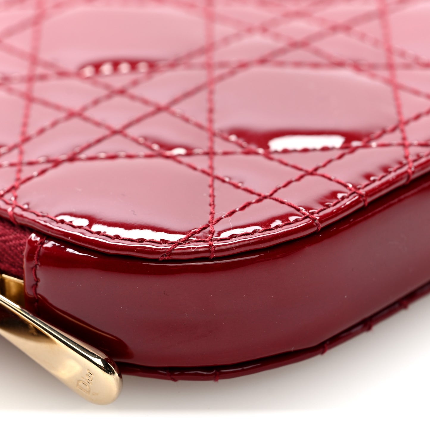 Patent Cannage Lady Dior Phone Holder Red