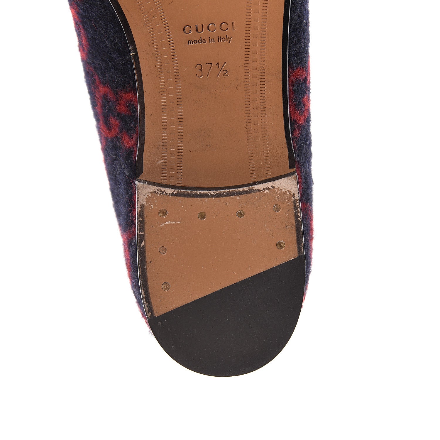Gucci Covered Wool GG Monogram Horsebit Womens Jordaan Loafers 37.5 Blue Red 9 of 19