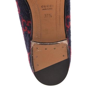 Gucci Covered Wool GG Monogram Horsebit Womens Jordaan Loafers 37.5 Blue Red 9 of 19