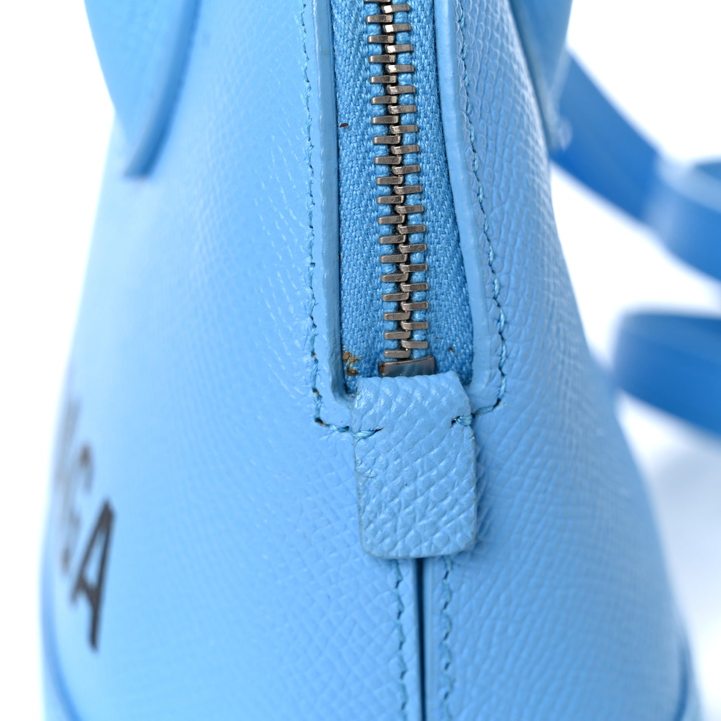 Signature Grained Calfskin Logo XXS Ville Top Handle Bag Baby Blue Black