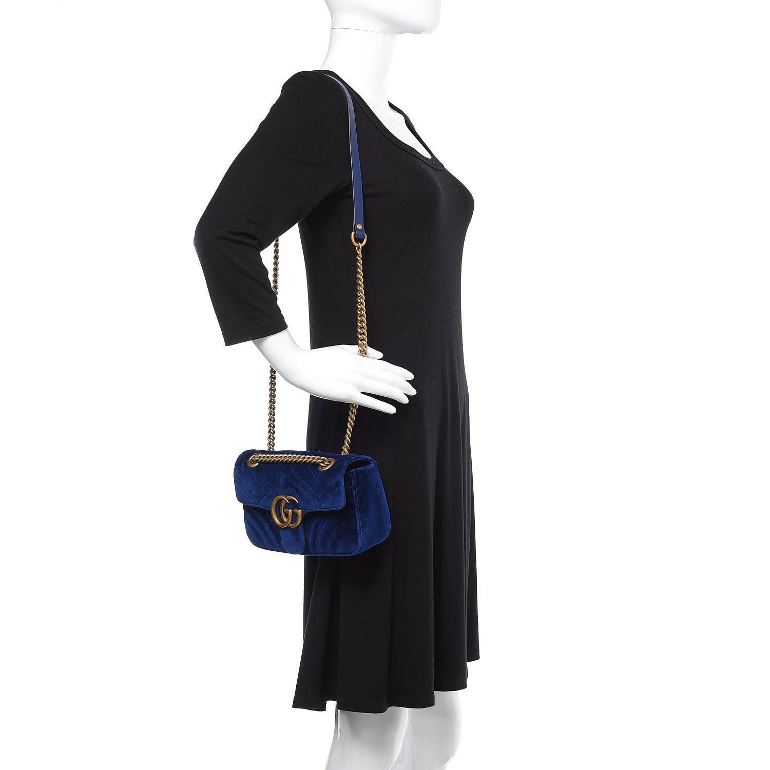 Gucci Velvet Matelasse Mini GG Marmont Shoulder Bag Cobalt Blue 2 of 10