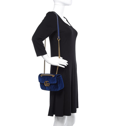 Gucci Velvet Matelasse Mini GG Marmont Shoulder Bag Cobalt Blue 2 of 10