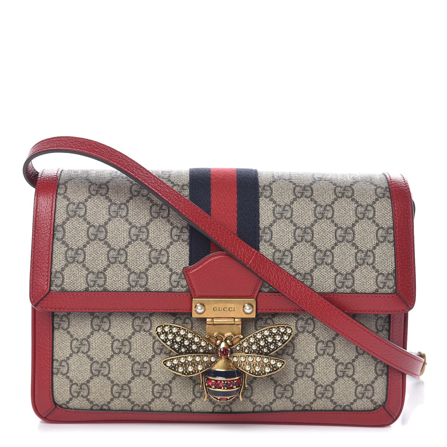 GG Supreme Monogram Medium Queen Margaret Shoulder Bag Red
