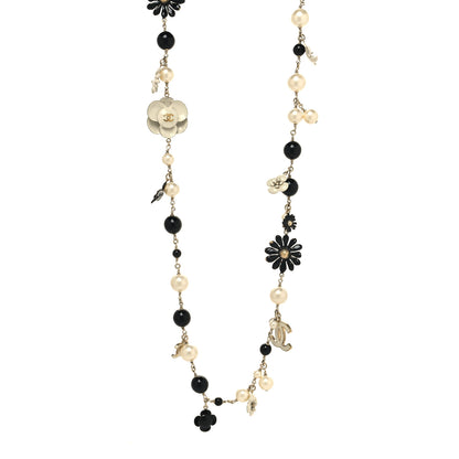Chanel Pearl Camellia CC Long Necklace Gold Black 1 of 5