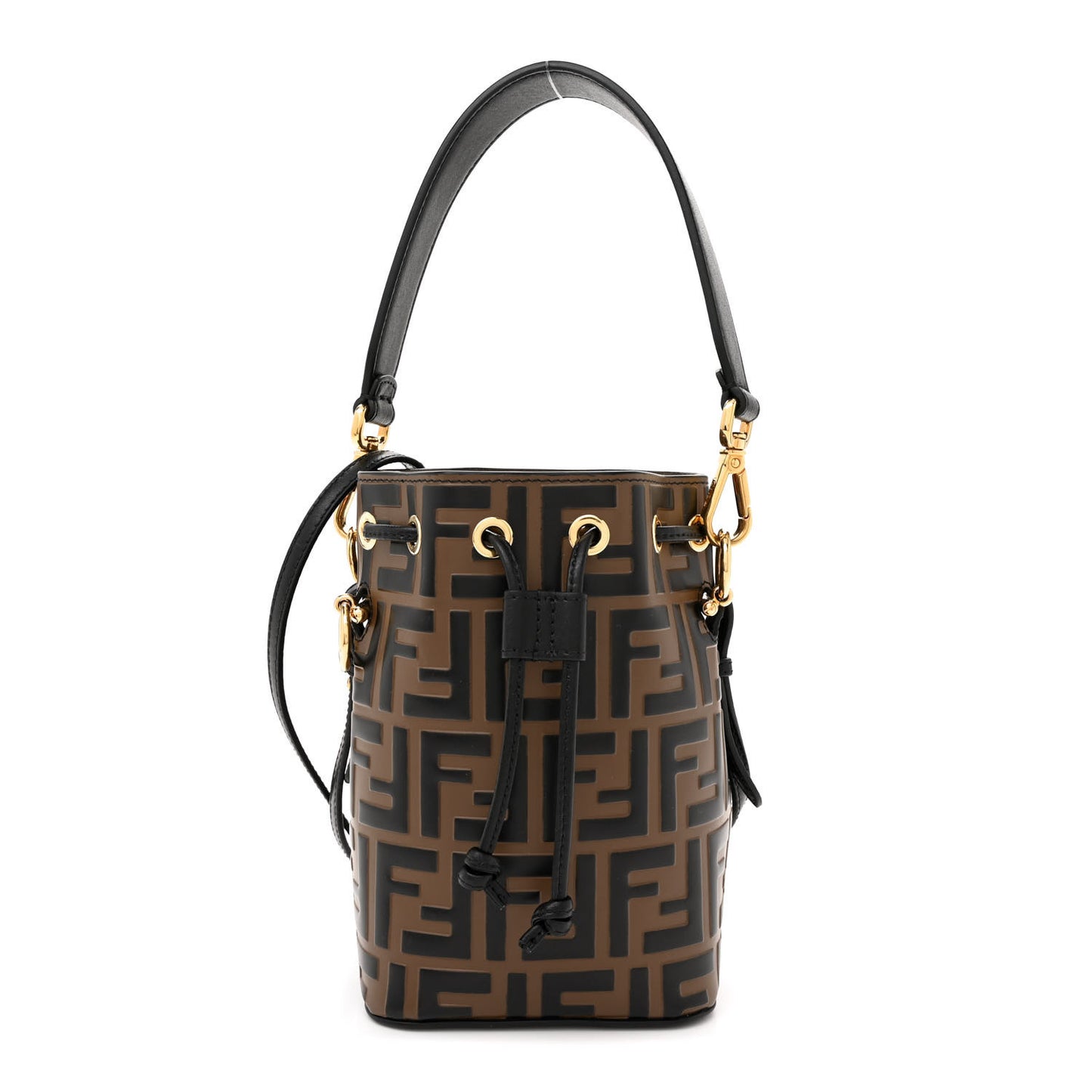 Vitello Liberty F is Fendi Bi-Color FF 1974 Embossed Mini Mon Tresor Bucket Bag Maya Black