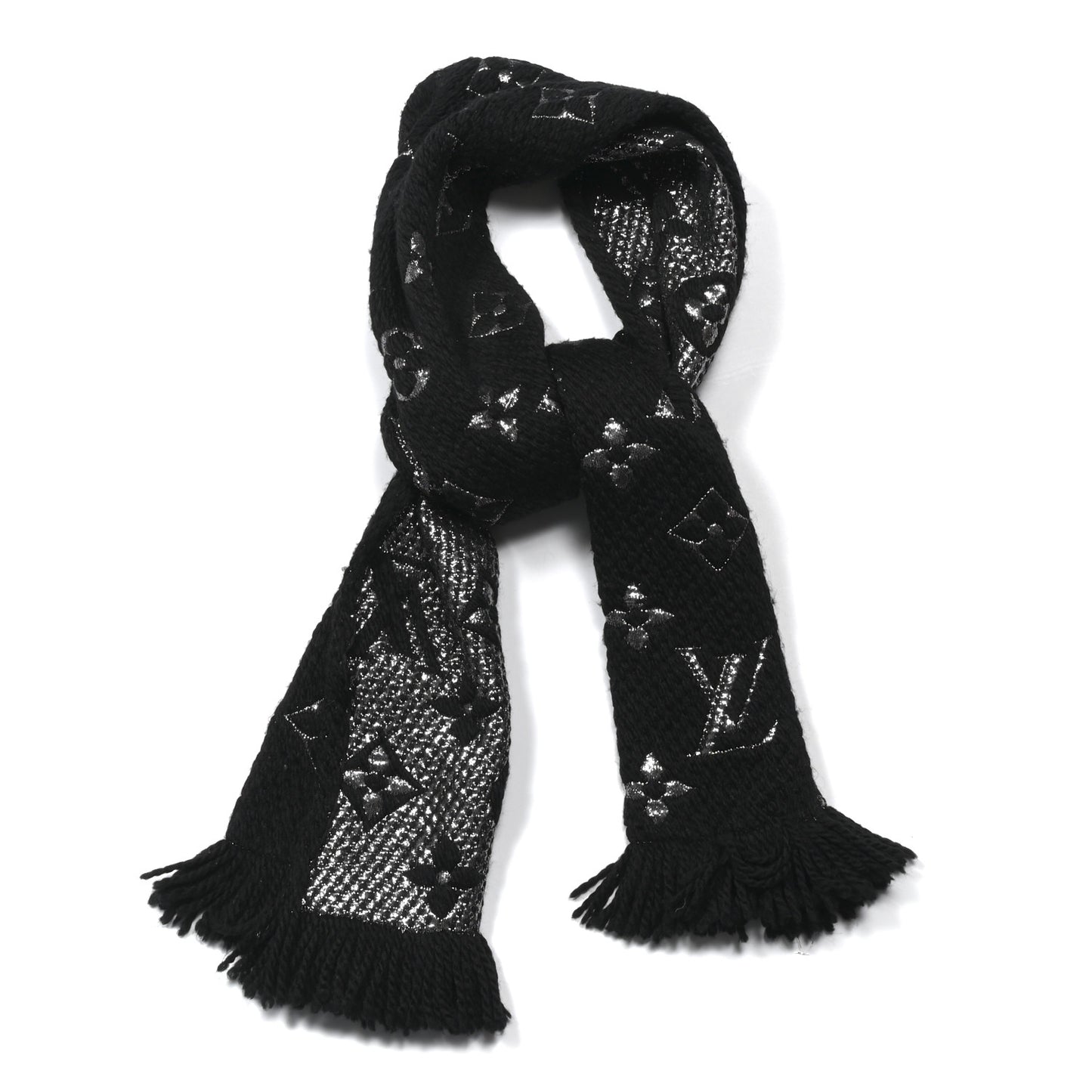 Wool Silk Logomania Shine Scarf Black