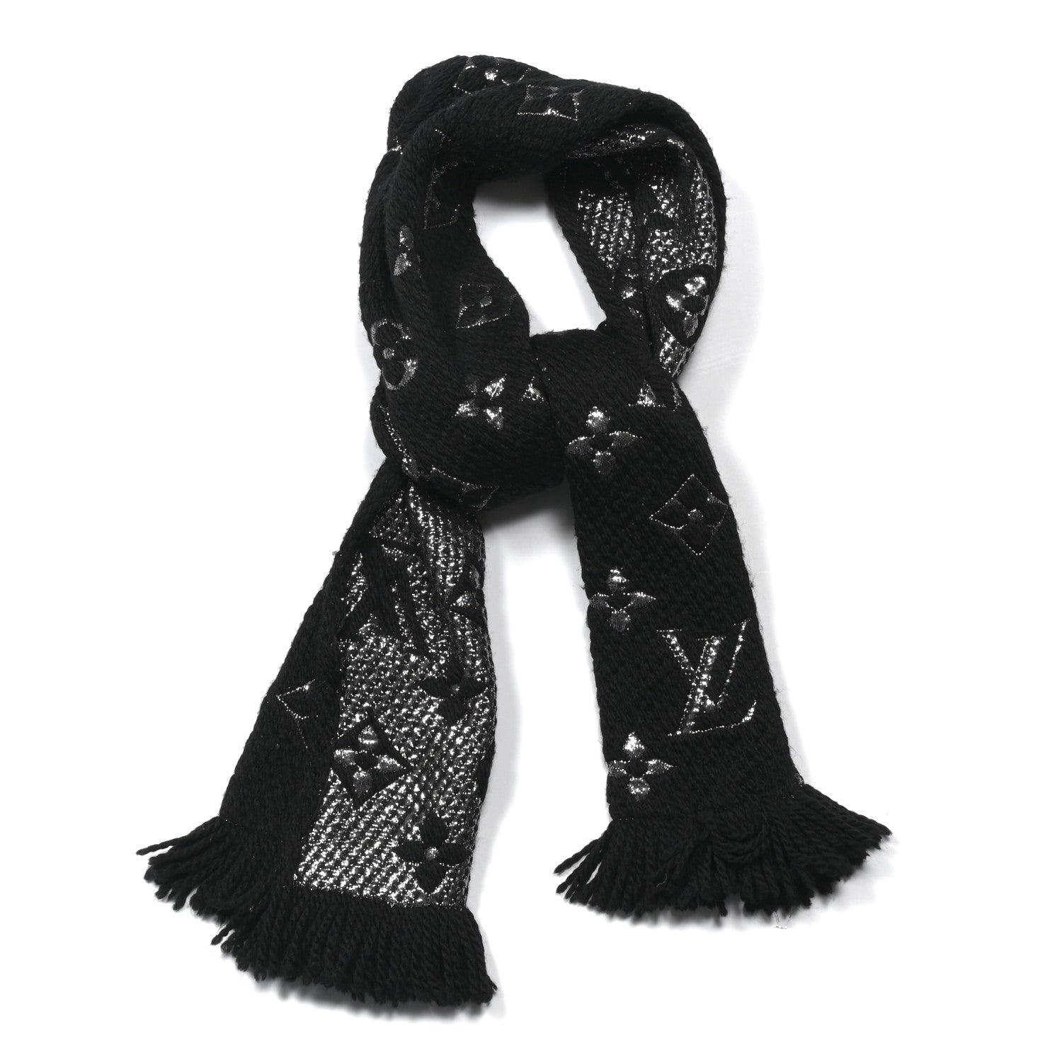 Louis Vuitton Wool Silk Logomania Shine Scarf Black 1 of 5