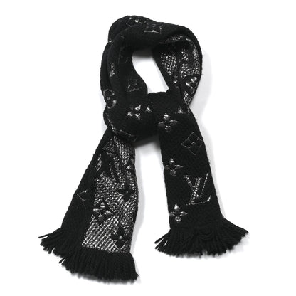 Louis Vuitton Wool Silk Logomania Shine Scarf Black 1 of 5