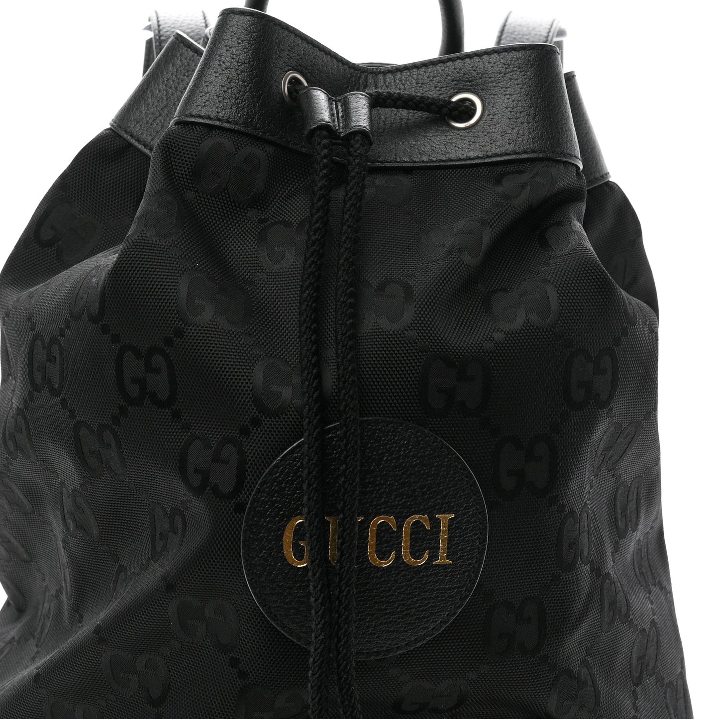 Econyl Nylon Monogram Off The Grid Drawstring Bucket Backpack Black