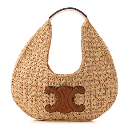 Celine Raffia Calfskin Triomphe Panier Hobo Bag Natural Tan 1 of 9
