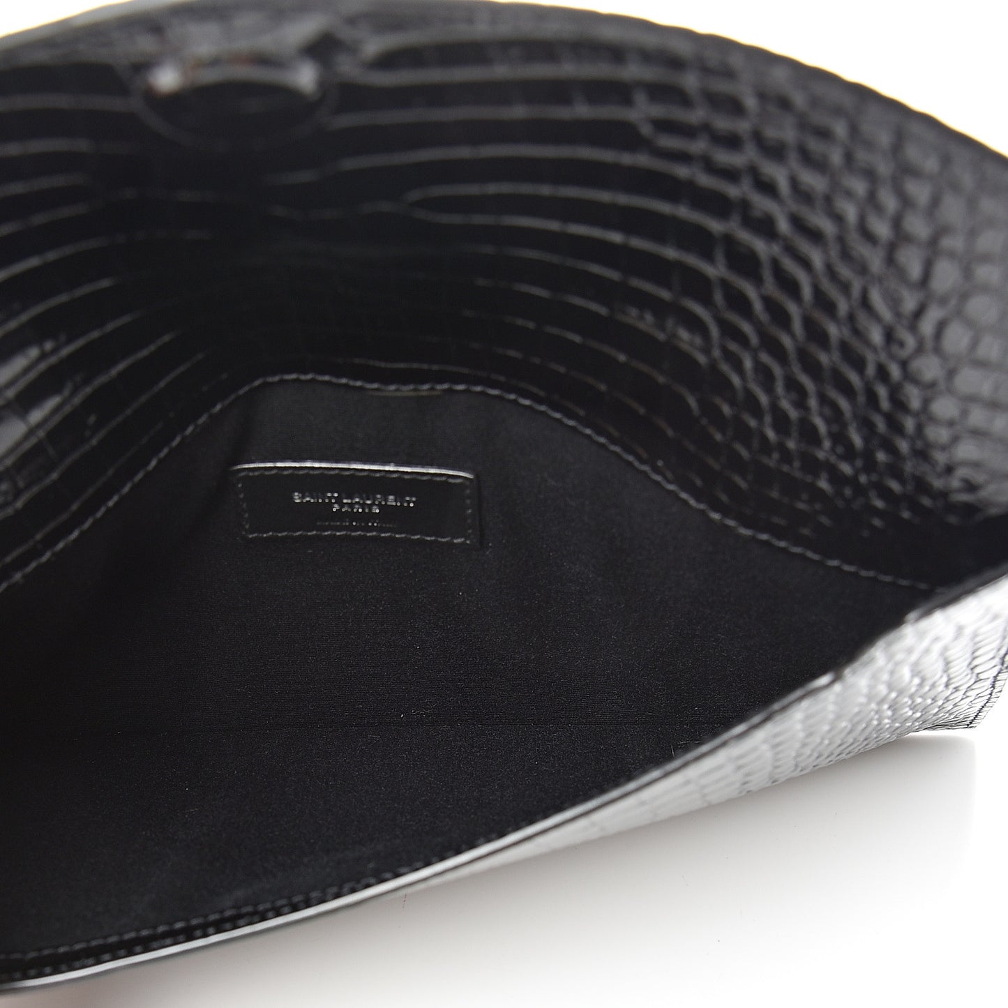 Calfskin Crocodile Embossed Uptown Monogram Clutch Black