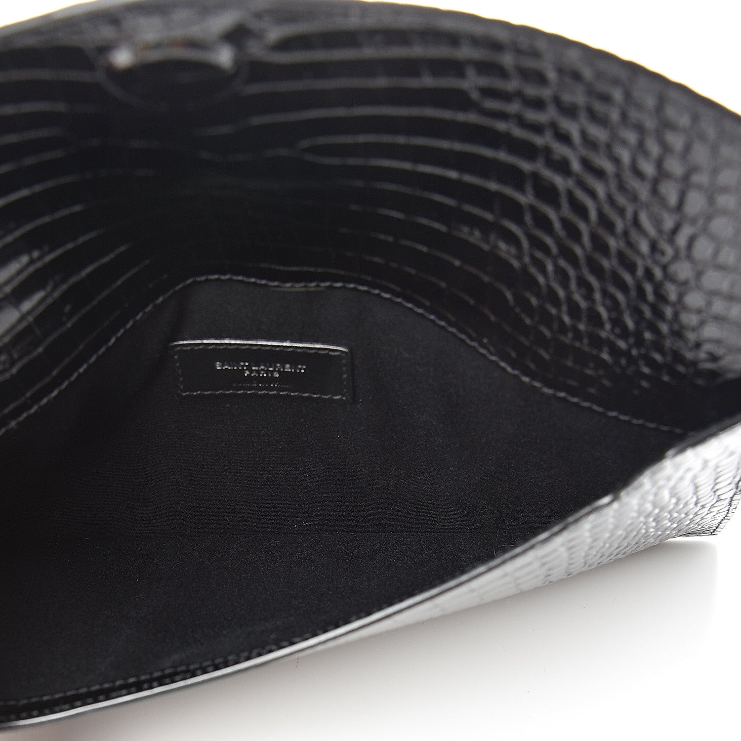 Saint Laurent Calfskin Crocodile Embossed Uptown Monogram Clutch Black 4 of 7