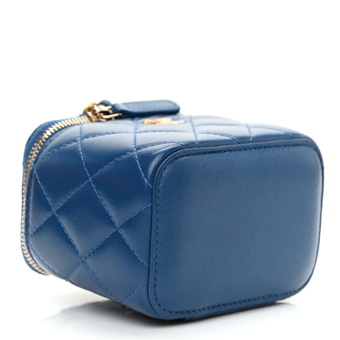 Lambskin Quilted Pearl Crush Mini Vanity Case With Chain Navy Blue
