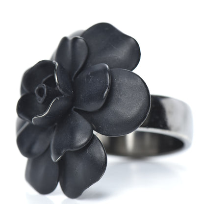 Chanel Ruthenium Enamel CC Camellia Ring 6.75 Black 3 of 5