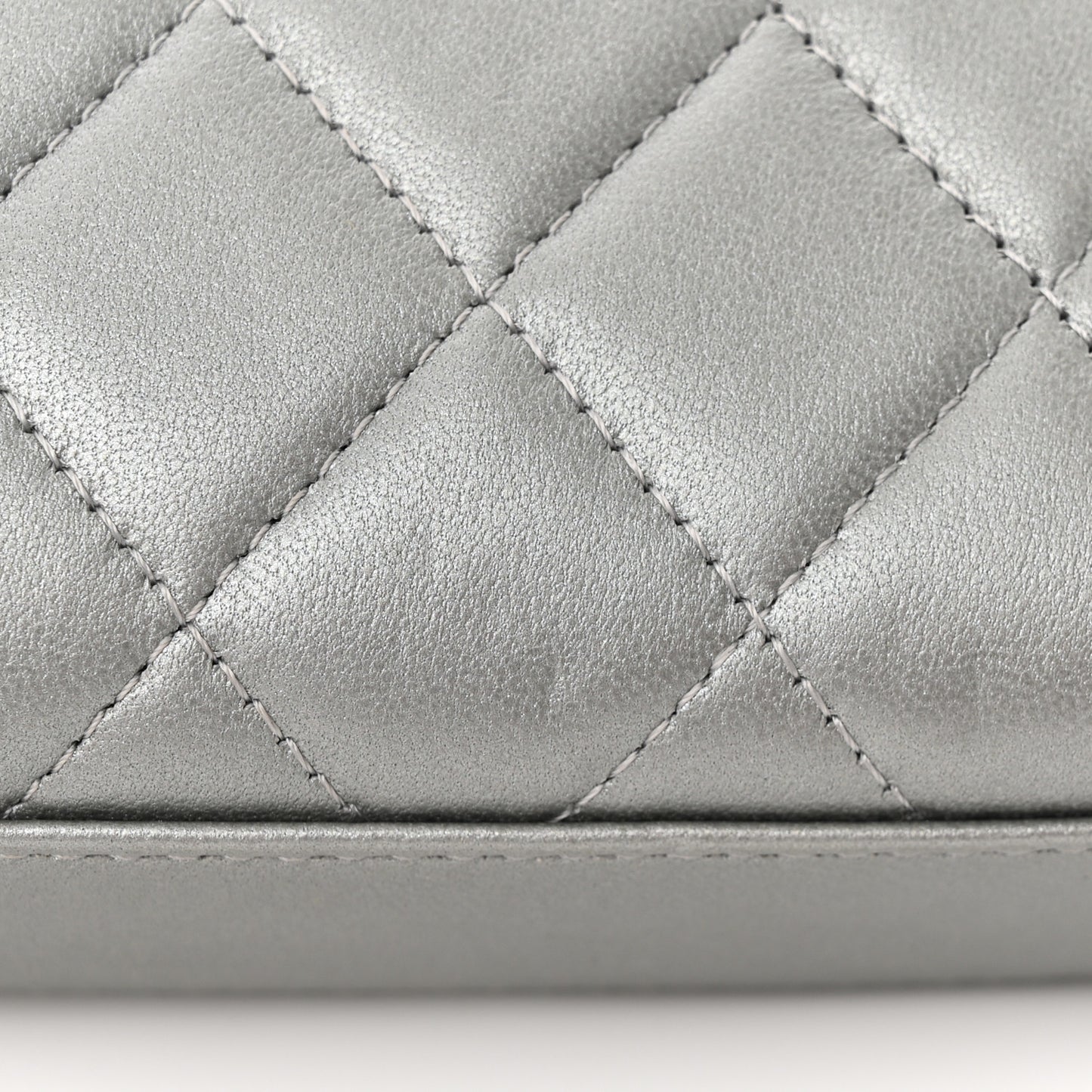 Lambskin Quilted Chain Top Handle Phone Holder With Chain Silver