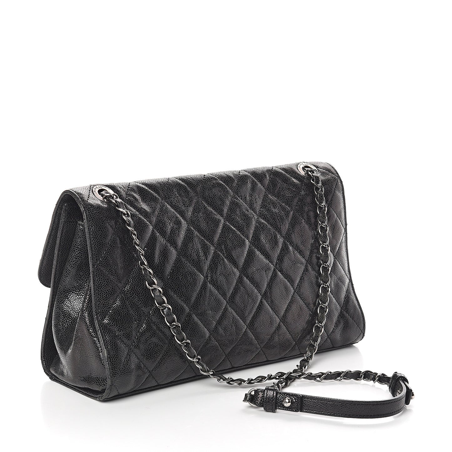 Crumpled Grained Calfskin Jumbo CC Crave Flap Black