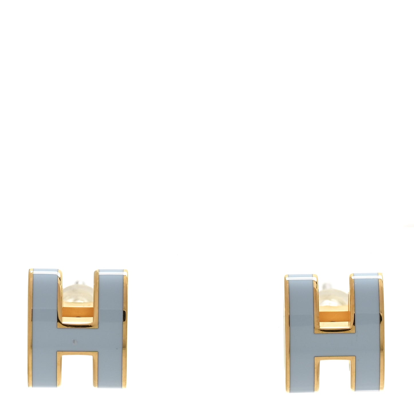 Gold Lacquered Mini Pop H Earrings Bleu Lin