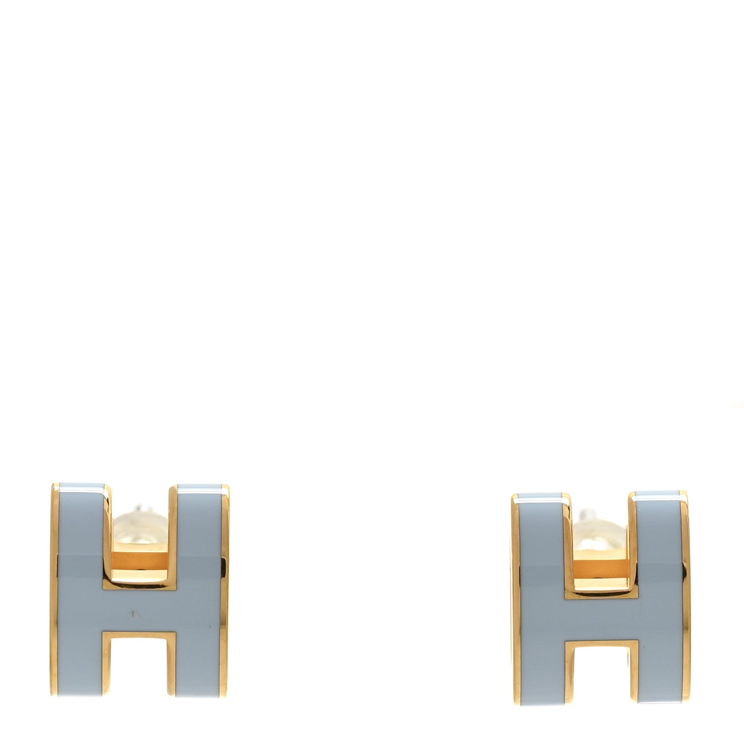Hermes Gold Lacquered Mini Pop H Earrings Bleu Lin 1 of 7