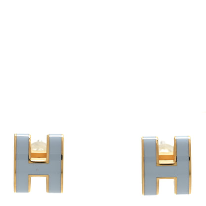 Hermes Gold Lacquered Mini Pop H Earrings Bleu Lin 1 of 7