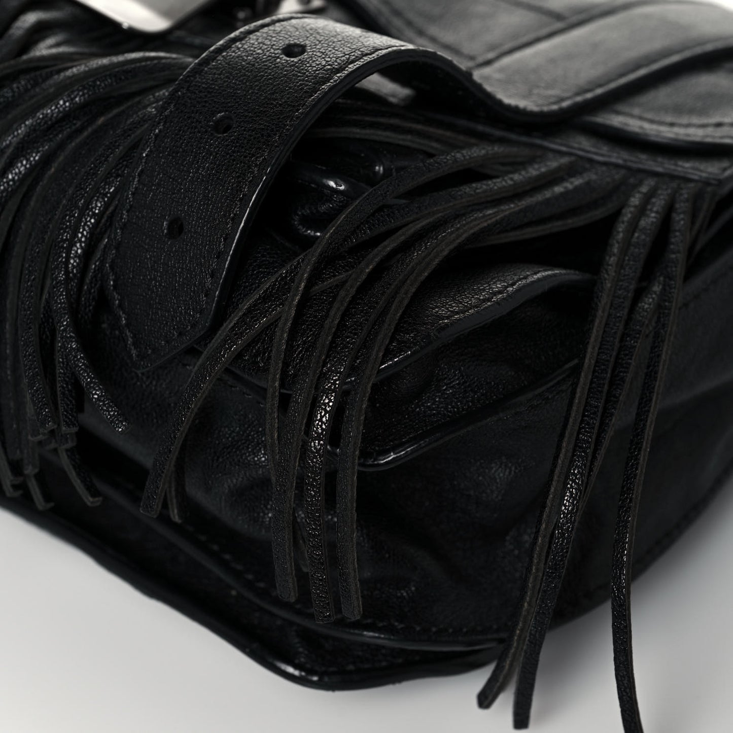 Lambskin Fringe PS1 Crossbody Pouch Black