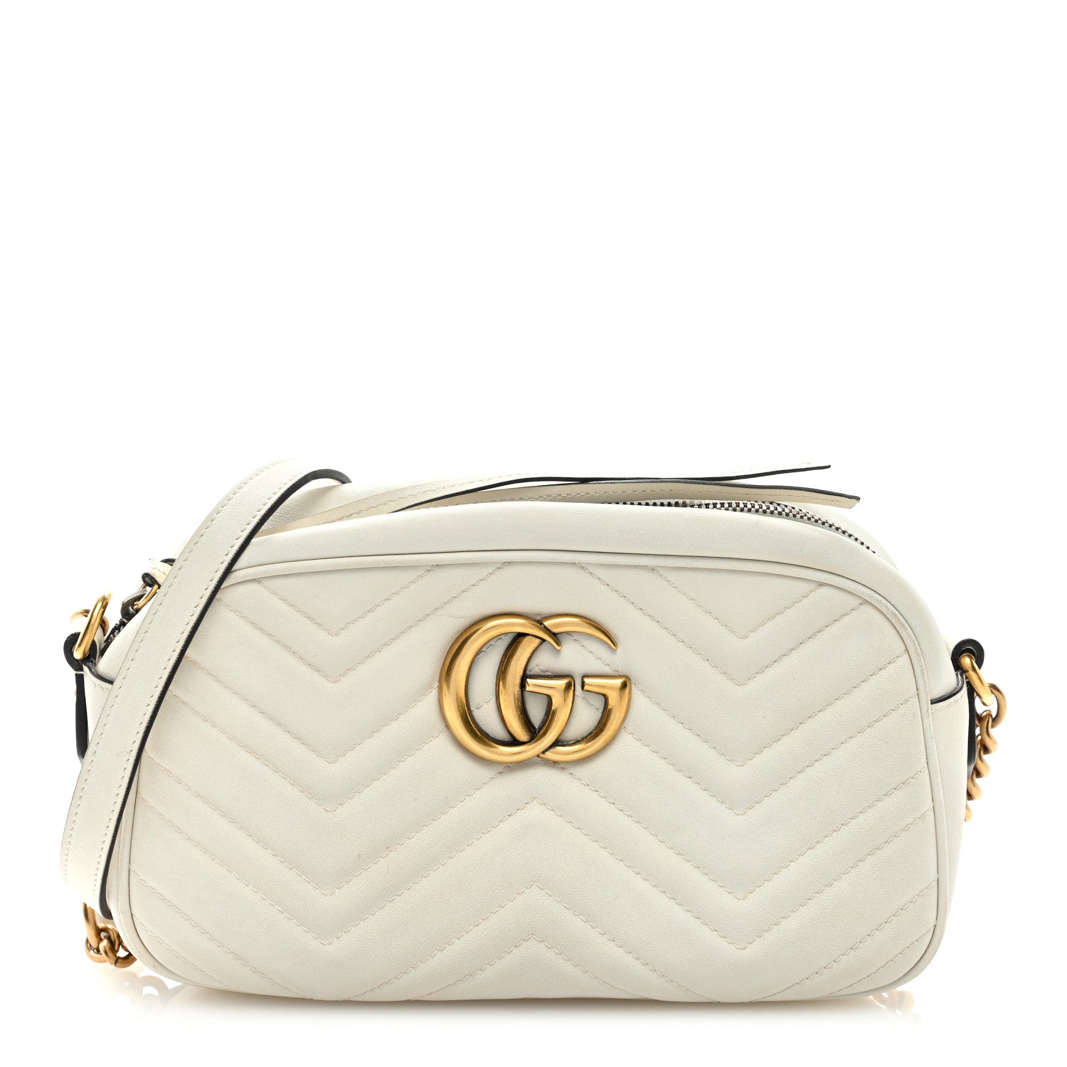 Gucci Calfskin Matelasse Small GG Marmont Chain Shoulder Bag White 1 of 8