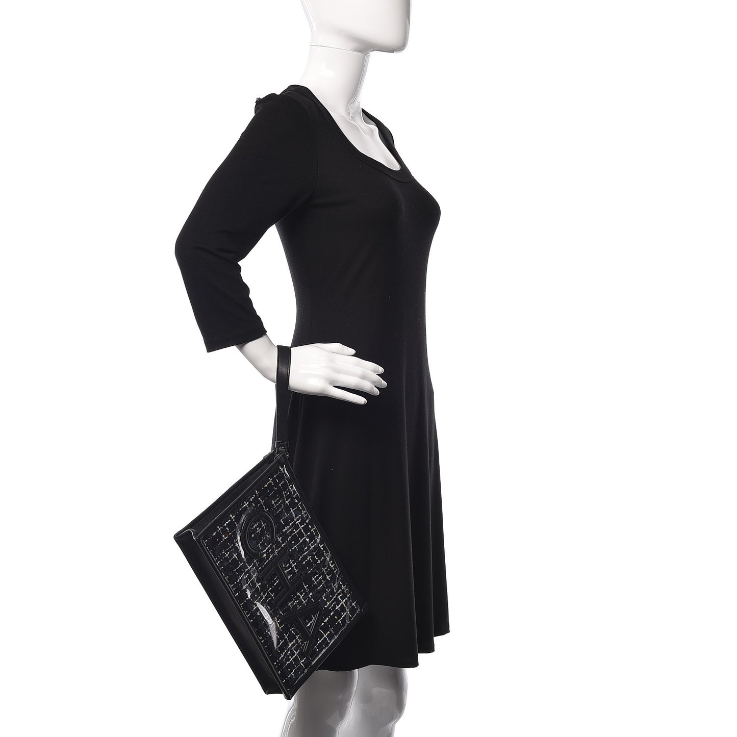 Tweed PVC Lambskin Large Pouch Black