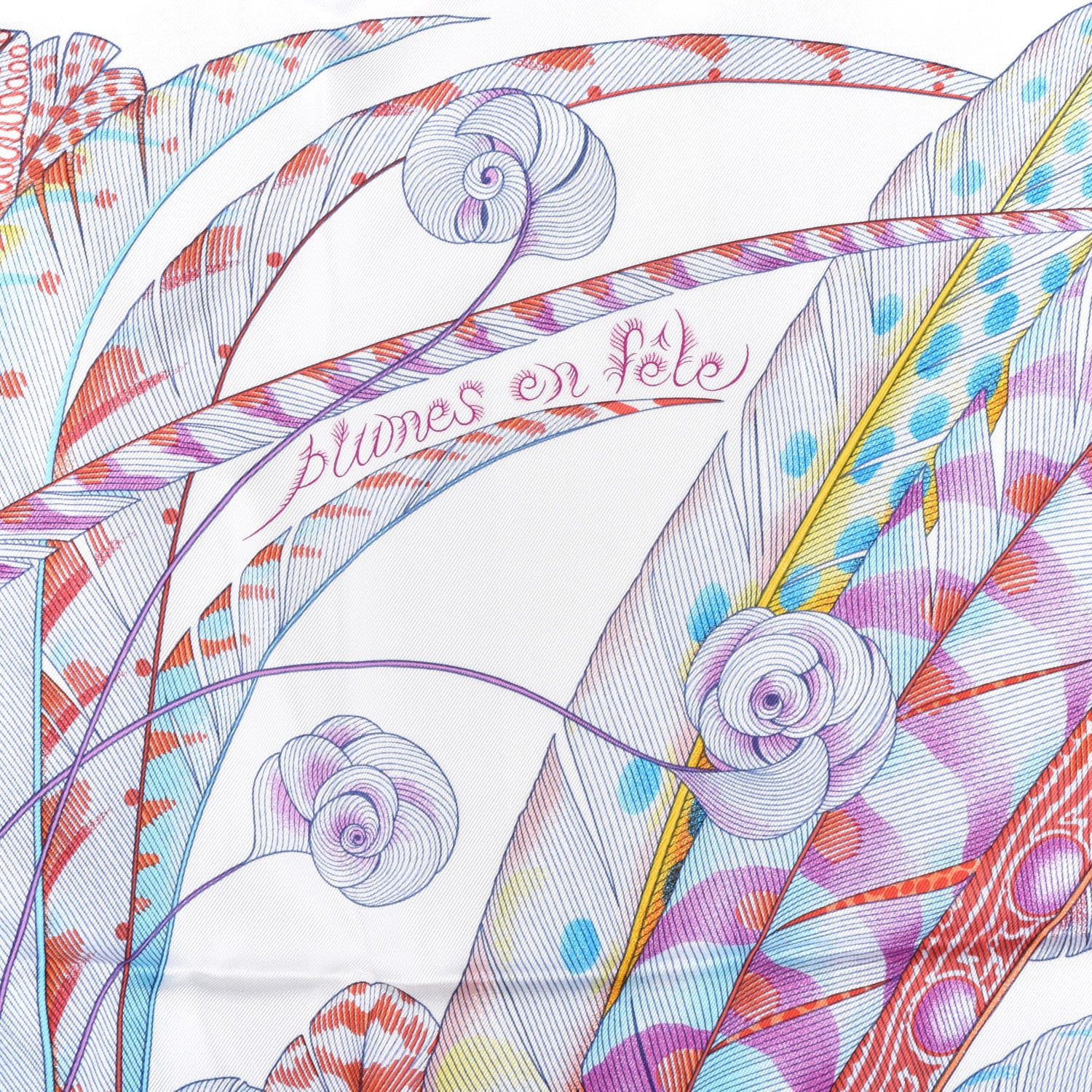 Hermes Silk Plumes En Fete Scarf 90 White Corail Parme 4 of 5