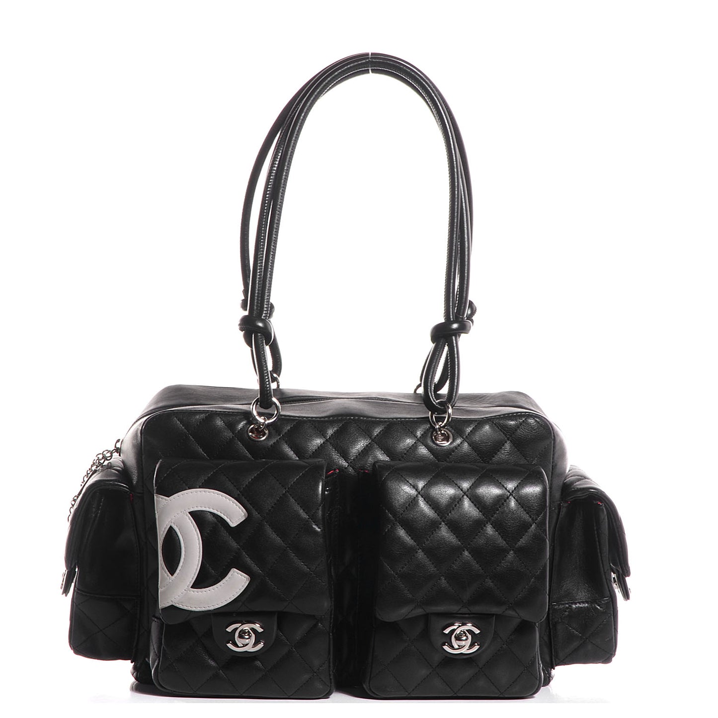 Calfskin Quilted Large Cambon Multipocket Reporter Black White