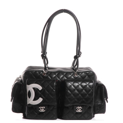 Chanel Calfskin Quilted Large Cambon Multipocket Reporter Black White 1 of 8