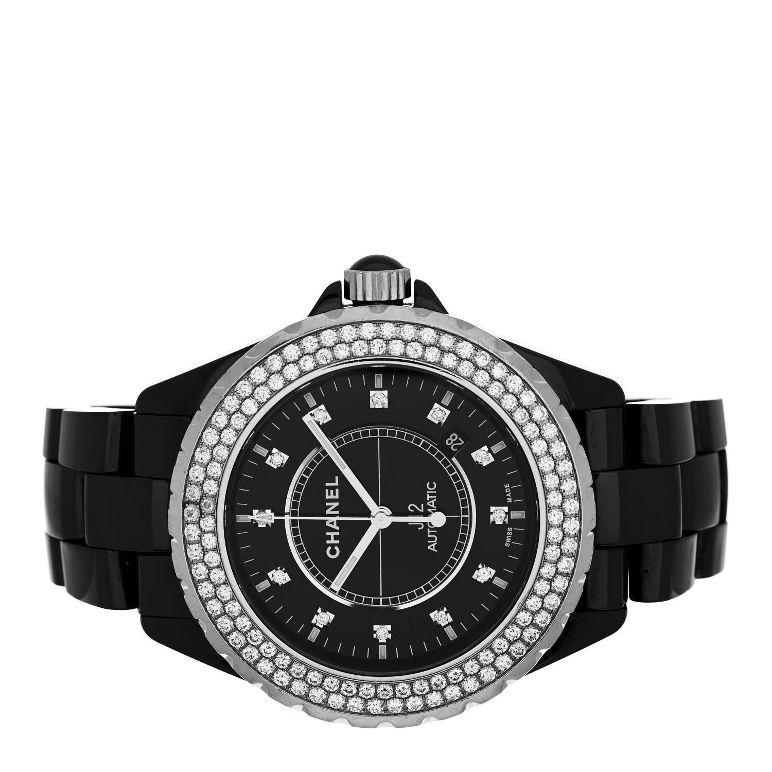 Chanel Stainless Steel Ceramic Diamond Pave Bezel 41mm J12 Automatic Watch Black 2 of 5