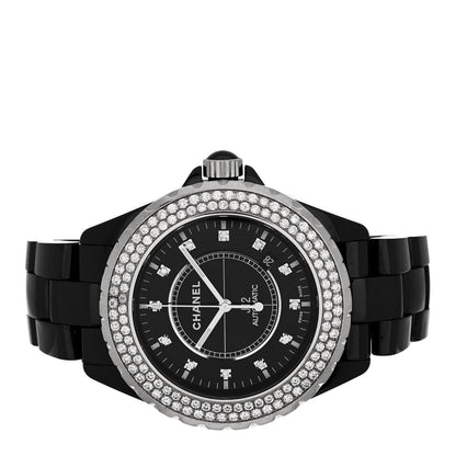 Chanel Stainless Steel Ceramic Diamond Pave Bezel 41mm J12 Automatic Watch Black 2 of 5