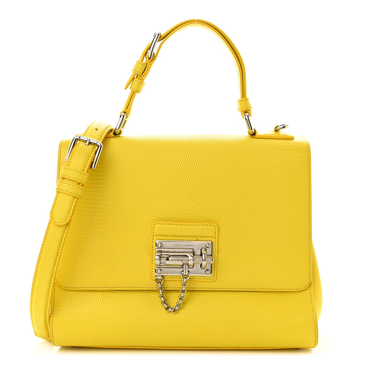 Lizard Calfskin Embossed Medium Monica Top Handle Bag Yellow