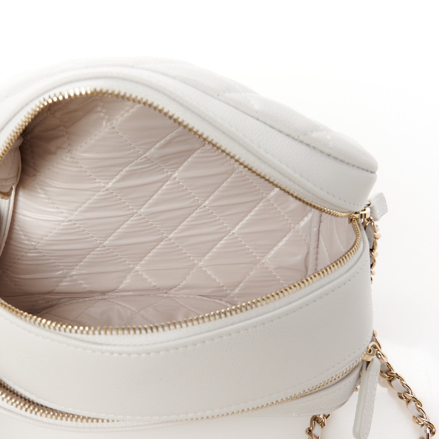 Chanel Caviar Quilted Toiletry Case With Chain Light Grey 5 of 12