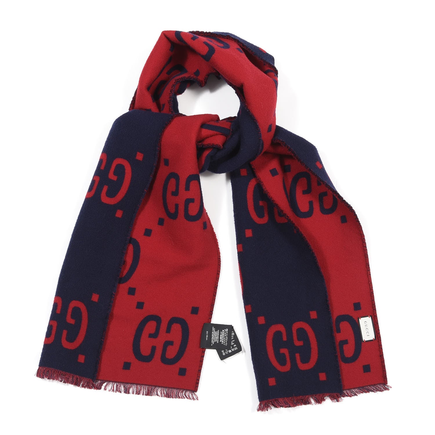 Gucci Wool Silk Monogram Jumbo GG Freedom Scarf Midnight Blue Red 1 of 4