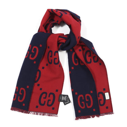 Gucci Wool Silk Monogram Jumbo GG Freedom Scarf Midnight Blue Red 1 of 4