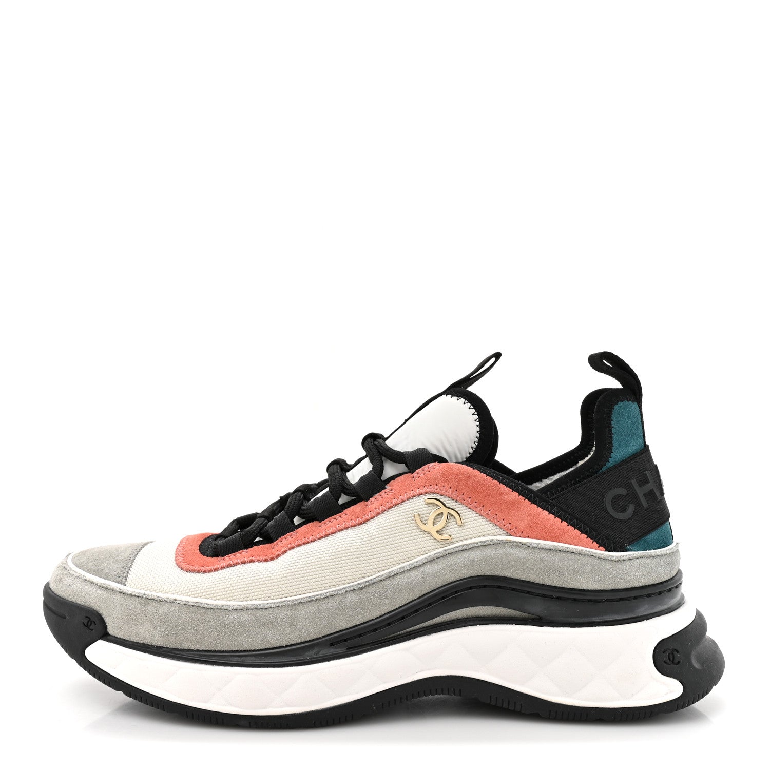 Chanel Fabric Suede CC Sneakers 39 White Light Grey Pink 1 of 10