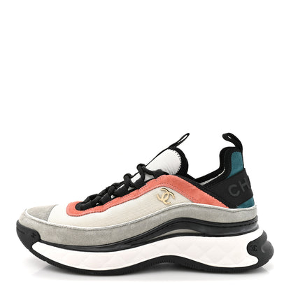 Chanel Fabric Suede CC Sneakers 39 White Light Grey Pink 1 of 10