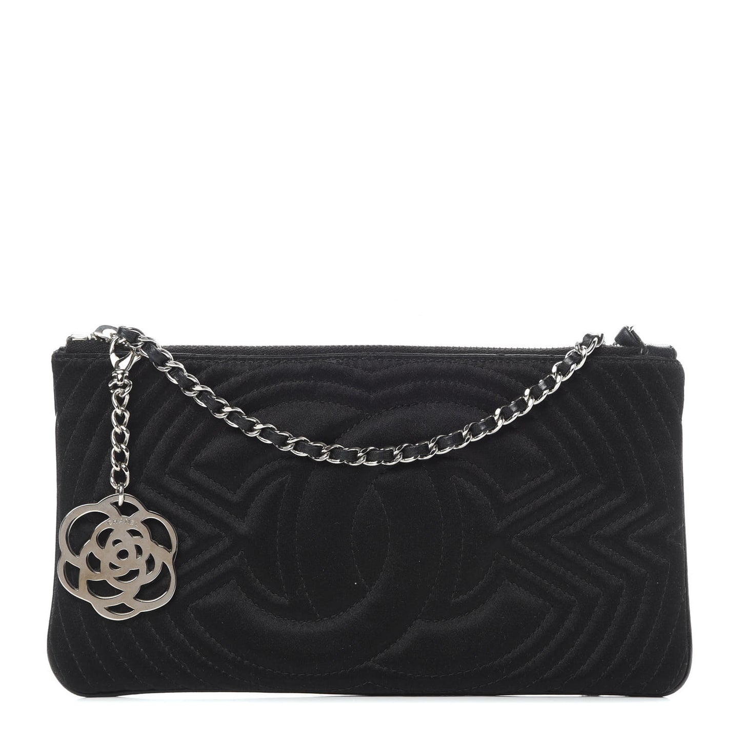 Satin Camellia Evening Bag Black