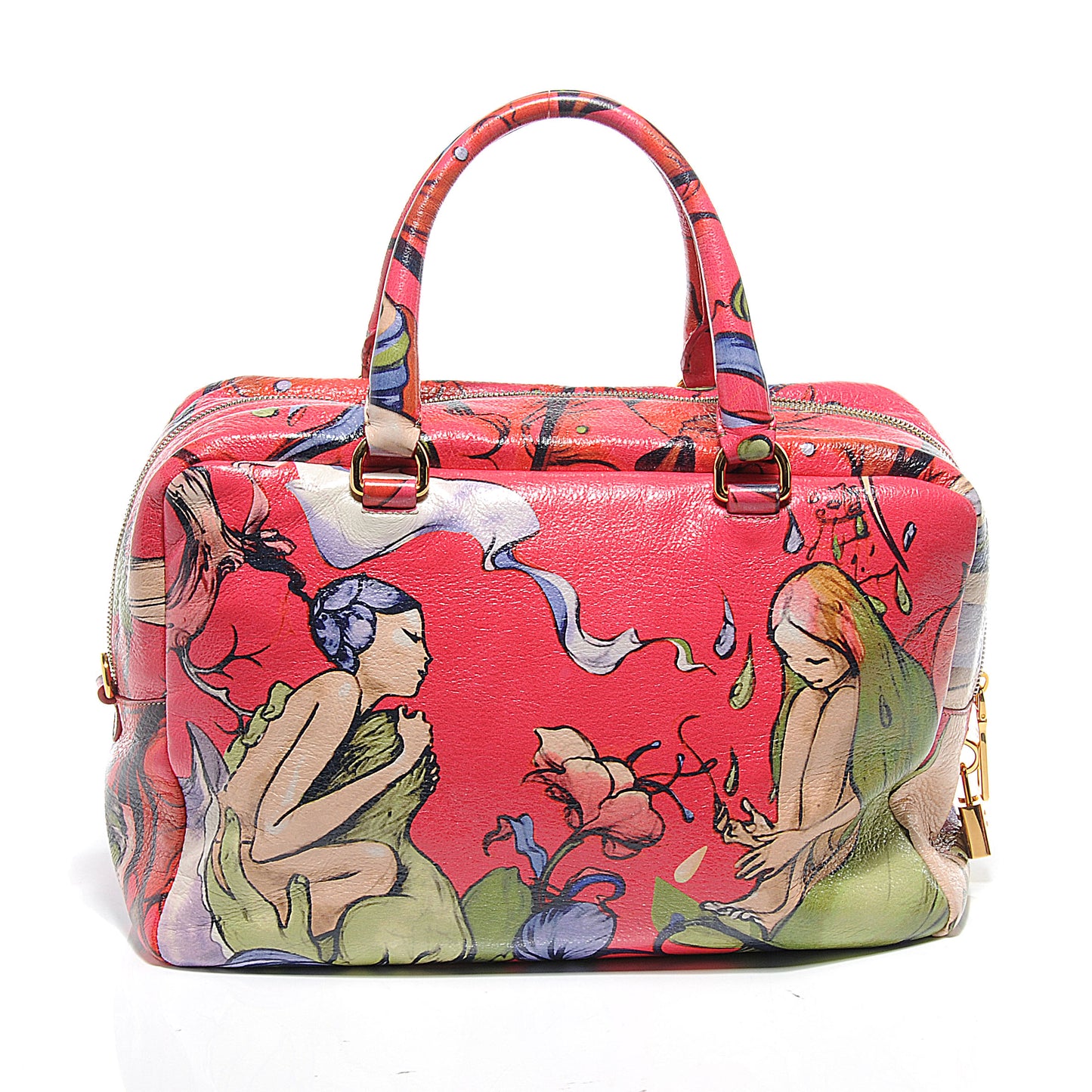 X JAMES JEAN Cervo Lux Fairy Print Medium Boston Bag Peonia