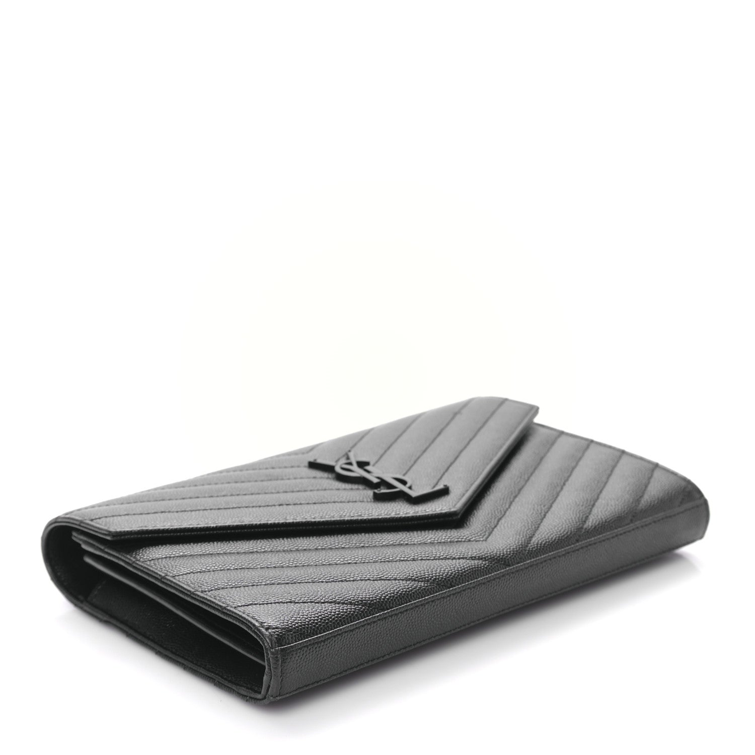 Saint Laurent Grain De Poudre Matelasse Chevron Monogram Monochrome Chain Wallet Black 4 of 8