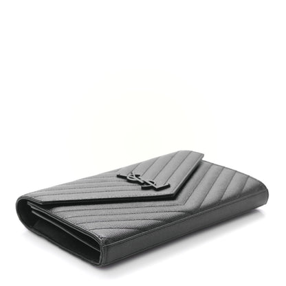 Saint Laurent Grain De Poudre Matelasse Chevron Monogram Monochrome Chain Wallet Black 4 of 8