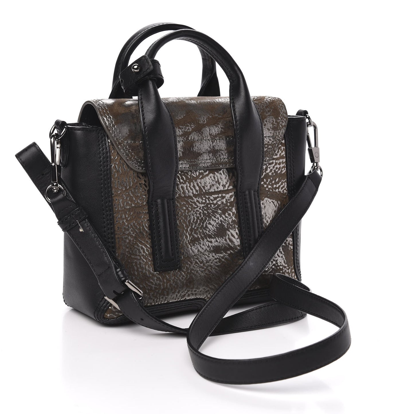 3.1 Metallic Calfskin Shark Embossed Mini Pashli Satchel Black Gunmetal