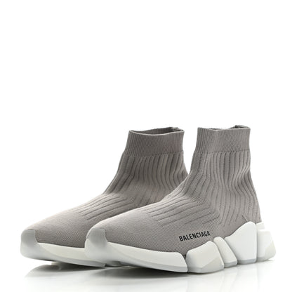 Balenciaga Ribbed Knit Womens Speed 2.0 Transparent Sole Sneakers 41 Baltic Grey White 3 of 8