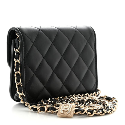 Chanel Lambskin Quilted Crystal CC Charm Clutch With Chain Black 3 of 12